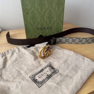 Gucci Dark Brown Reversible Belt with Gold GG Buckle
